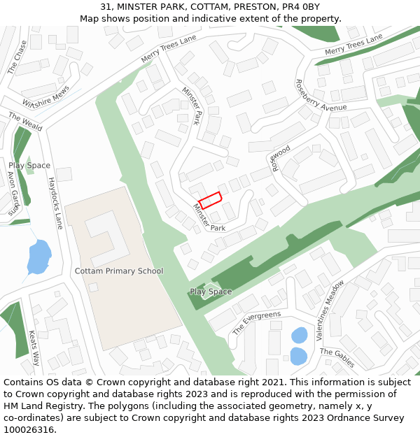 31, MINSTER PARK, COTTAM, PRESTON, PR4 0BY: Location map and indicative extent of plot