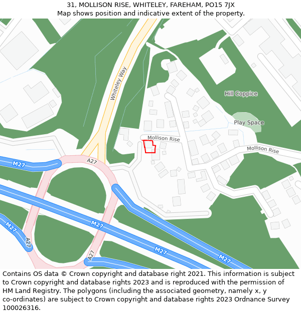 31, MOLLISON RISE, WHITELEY, FAREHAM, PO15 7JX: Location map and indicative extent of plot