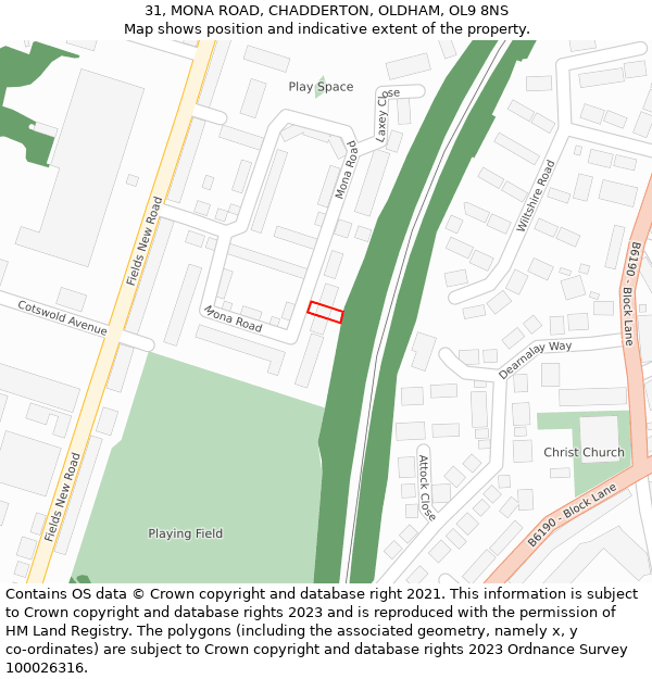 31, MONA ROAD, CHADDERTON, OLDHAM, OL9 8NS: Location map and indicative extent of plot