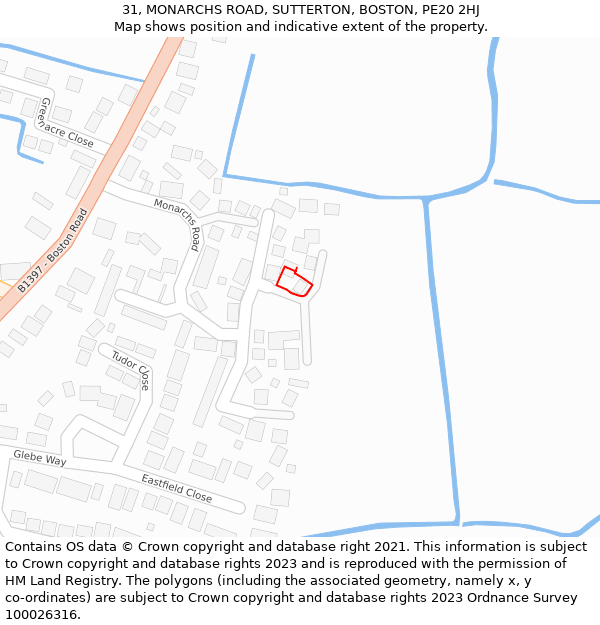 31, MONARCHS ROAD, SUTTERTON, BOSTON, PE20 2HJ: Location map and indicative extent of plot