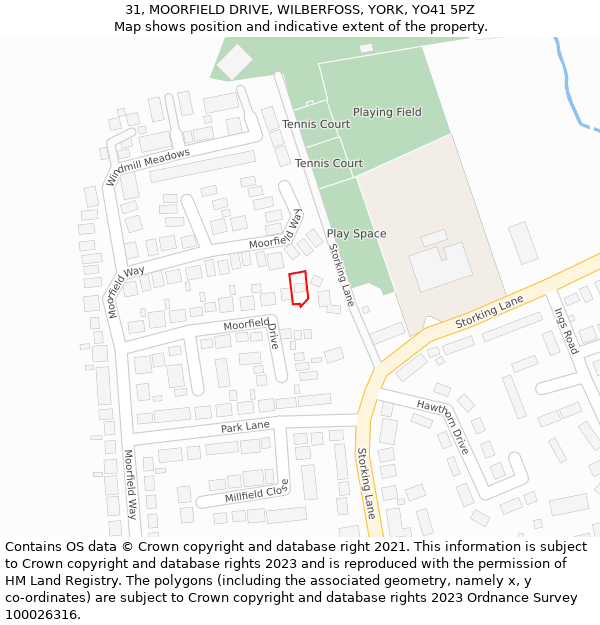 31, MOORFIELD DRIVE, WILBERFOSS, YORK, YO41 5PZ: Location map and indicative extent of plot