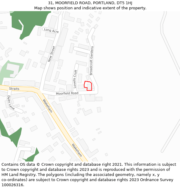 31, MOORFIELD ROAD, PORTLAND, DT5 1HJ: Location map and indicative extent of plot