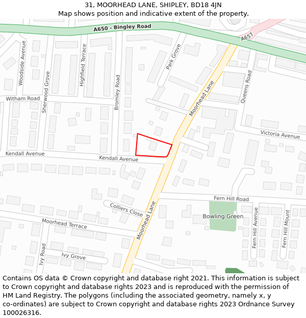 31, MOORHEAD LANE, SHIPLEY, BD18 4JN: Location map and indicative extent of plot