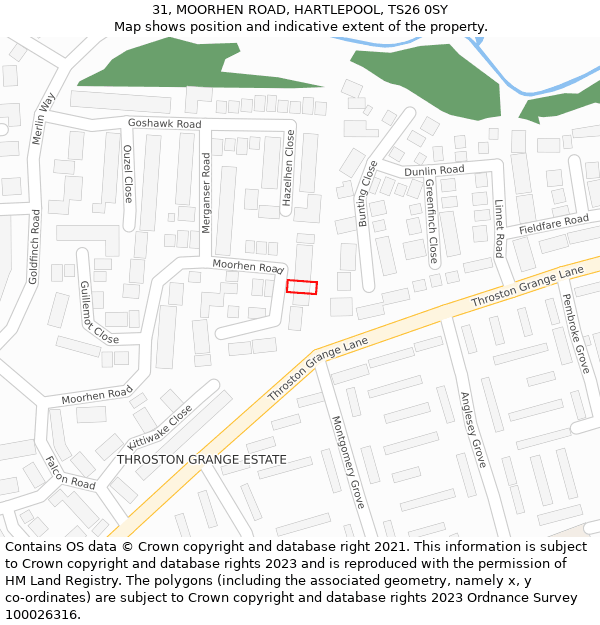 31, MOORHEN ROAD, HARTLEPOOL, TS26 0SY: Location map and indicative extent of plot