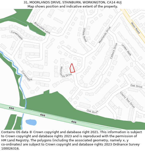 31, MOORLANDS DRIVE, STAINBURN, WORKINGTON, CA14 4UJ: Location map and indicative extent of plot