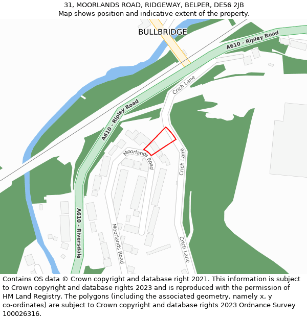 31, MOORLANDS ROAD, RIDGEWAY, BELPER, DE56 2JB: Location map and indicative extent of plot