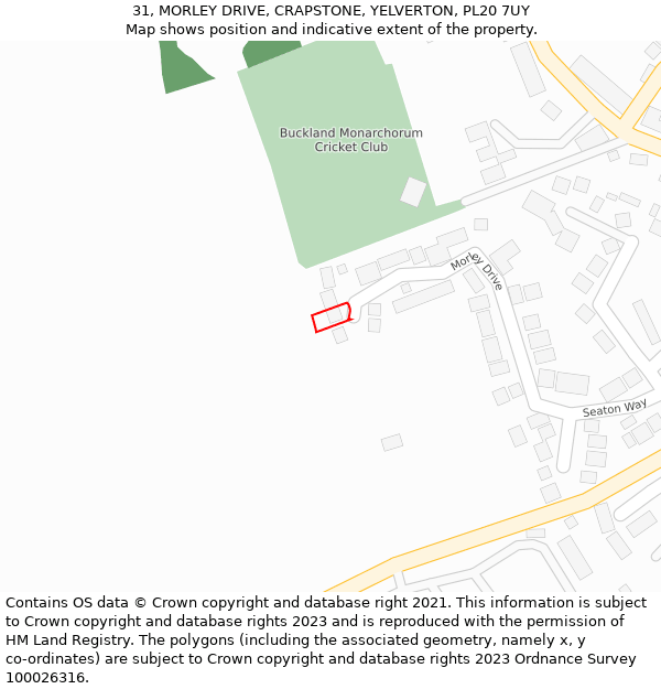 31, MORLEY DRIVE, CRAPSTONE, YELVERTON, PL20 7UY: Location map and indicative extent of plot