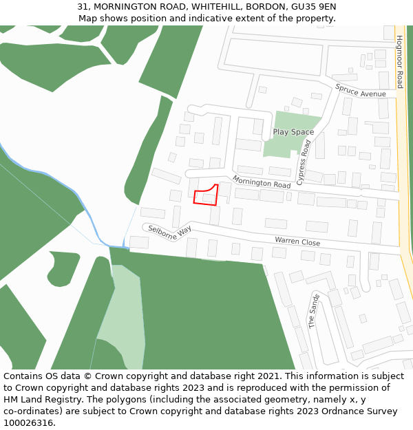 31, MORNINGTON ROAD, WHITEHILL, BORDON, GU35 9EN: Location map and indicative extent of plot