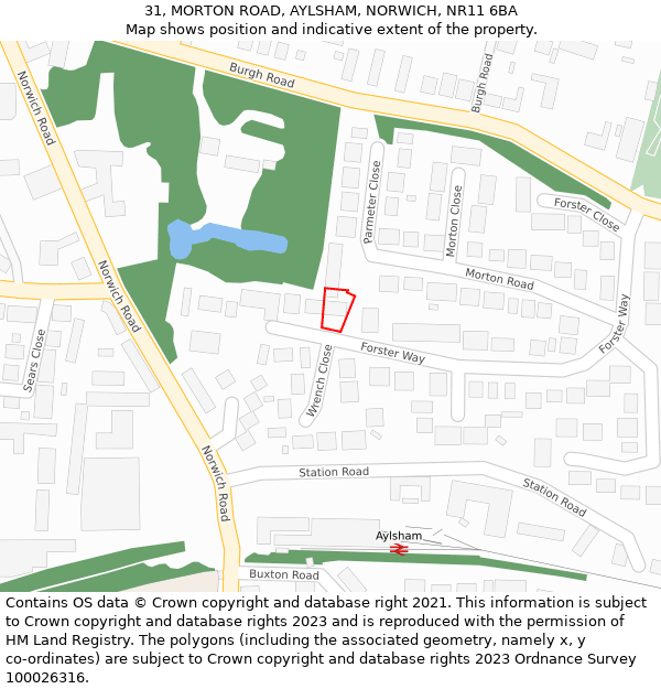 31, MORTON ROAD, AYLSHAM, NORWICH, NR11 6BA: Location map and indicative extent of plot