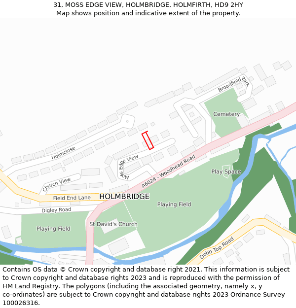 31, MOSS EDGE VIEW, HOLMBRIDGE, HOLMFIRTH, HD9 2HY: Location map and indicative extent of plot