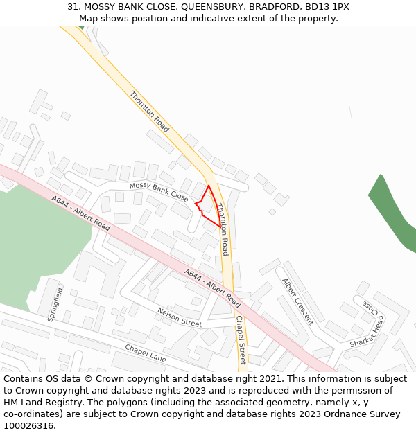 31, MOSSY BANK CLOSE, QUEENSBURY, BRADFORD, BD13 1PX: Location map and indicative extent of plot