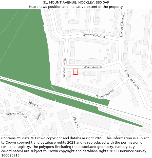 31, MOUNT AVENUE, HOCKLEY, SS5 5AF: Location map and indicative extent of plot