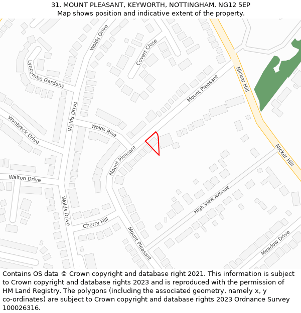 31, MOUNT PLEASANT, KEYWORTH, NOTTINGHAM, NG12 5EP: Location map and indicative extent of plot