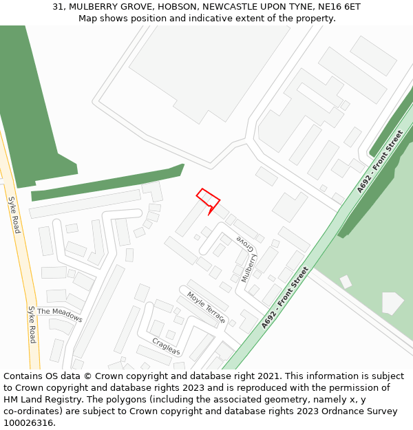 31, MULBERRY GROVE, HOBSON, NEWCASTLE UPON TYNE, NE16 6ET: Location map and indicative extent of plot