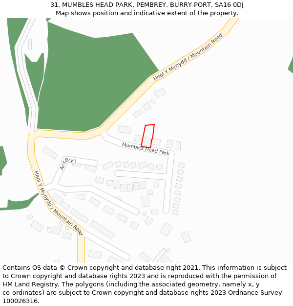 31, MUMBLES HEAD PARK, PEMBREY, BURRY PORT, SA16 0DJ: Location map and indicative extent of plot