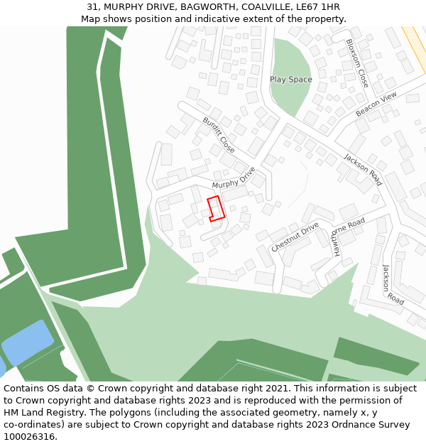 31, MURPHY DRIVE, BAGWORTH, COALVILLE, LE67 1HR: Location map and indicative extent of plot