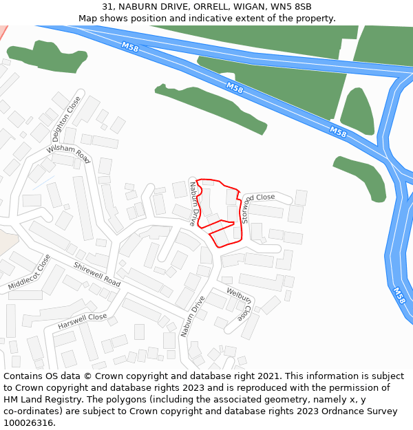 31, NABURN DRIVE, ORRELL, WIGAN, WN5 8SB: Location map and indicative extent of plot