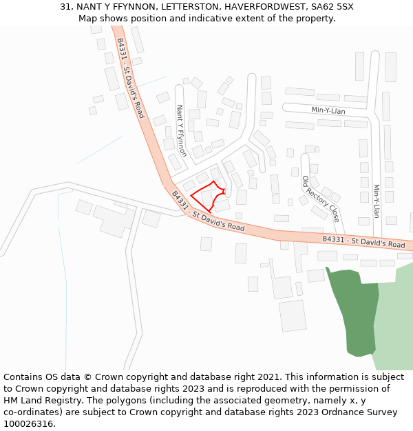 31, NANT Y FFYNNON, LETTERSTON, HAVERFORDWEST, SA62 5SX: Location map and indicative extent of plot