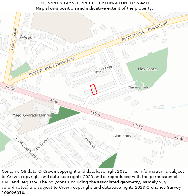 31, NANT Y GLYN, LLANRUG, CAERNARFON, LL55 4AH: Location map and indicative extent of plot