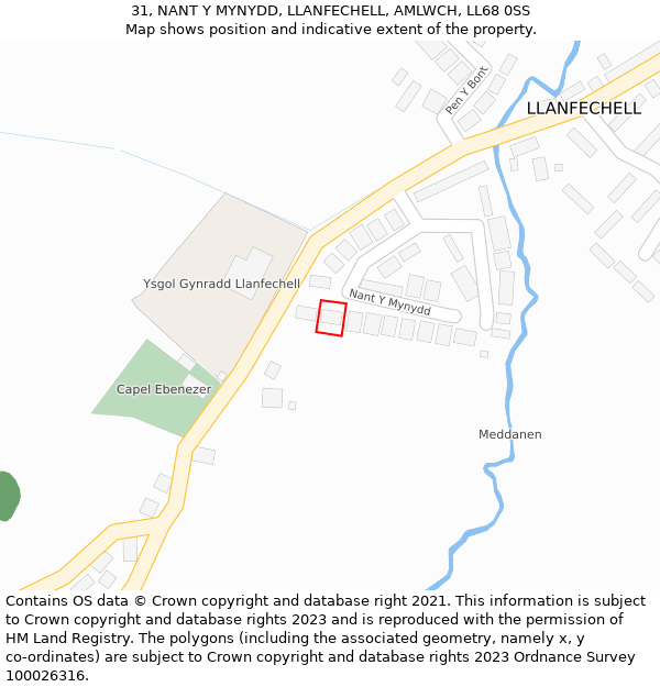 31, NANT Y MYNYDD, LLANFECHELL, AMLWCH, LL68 0SS: Location map and indicative extent of plot