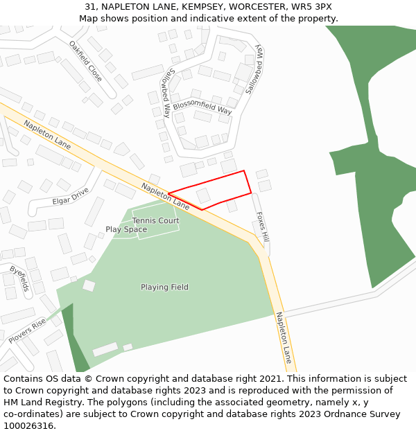31, NAPLETON LANE, KEMPSEY, WORCESTER, WR5 3PX: Location map and indicative extent of plot