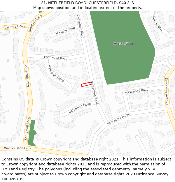 31, NETHERFIELD ROAD, CHESTERFIELD, S40 3LS: Location map and indicative extent of plot