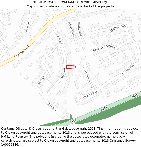 31, NEW ROAD, BROMHAM, BEDFORD, MK43 8QH: Location map and indicative extent of plot