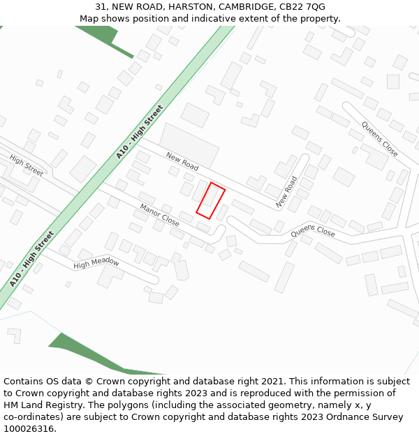 31, NEW ROAD, HARSTON, CAMBRIDGE, CB22 7QG: Location map and indicative extent of plot