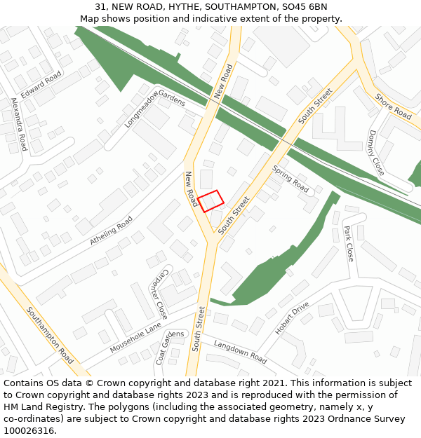 31, NEW ROAD, HYTHE, SOUTHAMPTON, SO45 6BN: Location map and indicative extent of plot