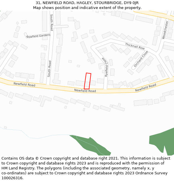 31, NEWFIELD ROAD, HAGLEY, STOURBRIDGE, DY9 0JR: Location map and indicative extent of plot