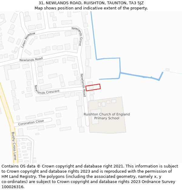 31, NEWLANDS ROAD, RUISHTON, TAUNTON, TA3 5JZ: Location map and indicative extent of plot