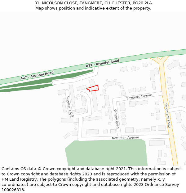 31, NICOLSON CLOSE, TANGMERE, CHICHESTER, PO20 2LA: Location map and indicative extent of plot