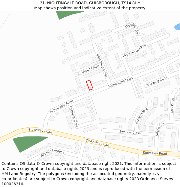 31, NIGHTINGALE ROAD, GUISBOROUGH, TS14 8HA: Location map and indicative extent of plot