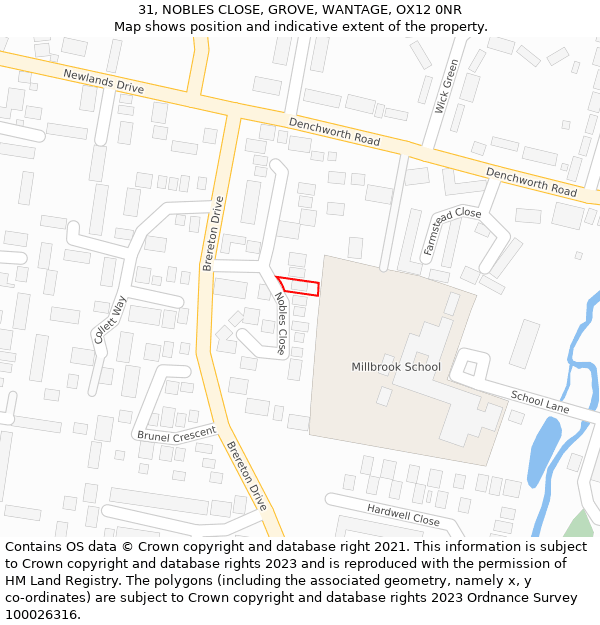 31, NOBLES CLOSE, GROVE, WANTAGE, OX12 0NR: Location map and indicative extent of plot