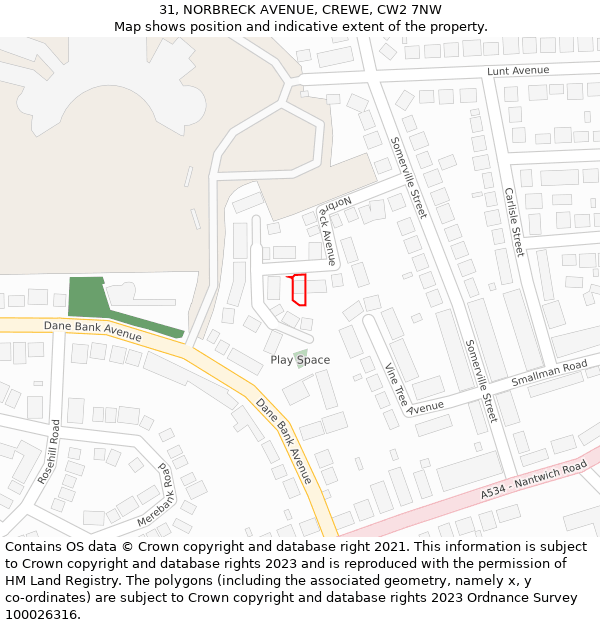 31, NORBRECK AVENUE, CREWE, CW2 7NW: Location map and indicative extent of plot