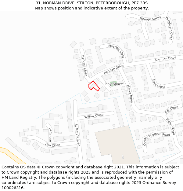 31, NORMAN DRIVE, STILTON, PETERBOROUGH, PE7 3RS: Location map and indicative extent of plot