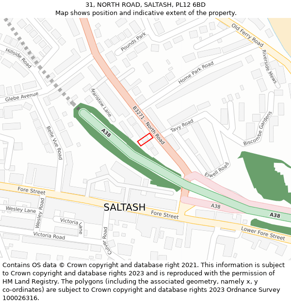 31, NORTH ROAD, SALTASH, PL12 6BD: Location map and indicative extent of plot