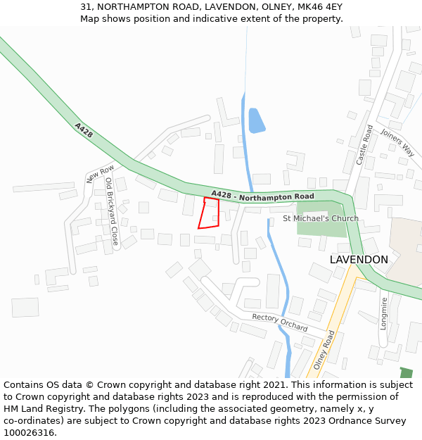 31, NORTHAMPTON ROAD, LAVENDON, OLNEY, MK46 4EY: Location map and indicative extent of plot