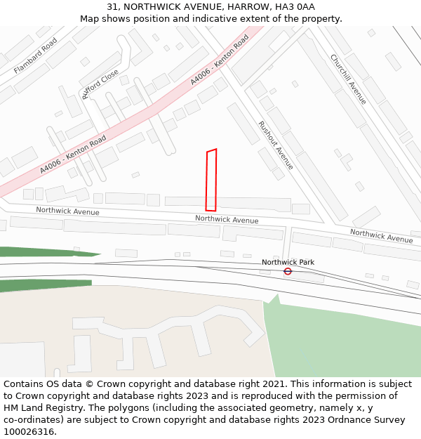 31, NORTHWICK AVENUE, HARROW, HA3 0AA: Location map and indicative extent of plot