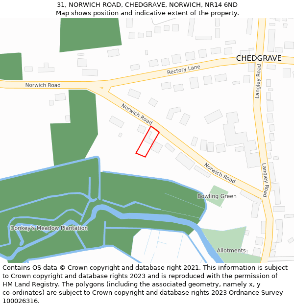 31, NORWICH ROAD, CHEDGRAVE, NORWICH, NR14 6ND: Location map and indicative extent of plot