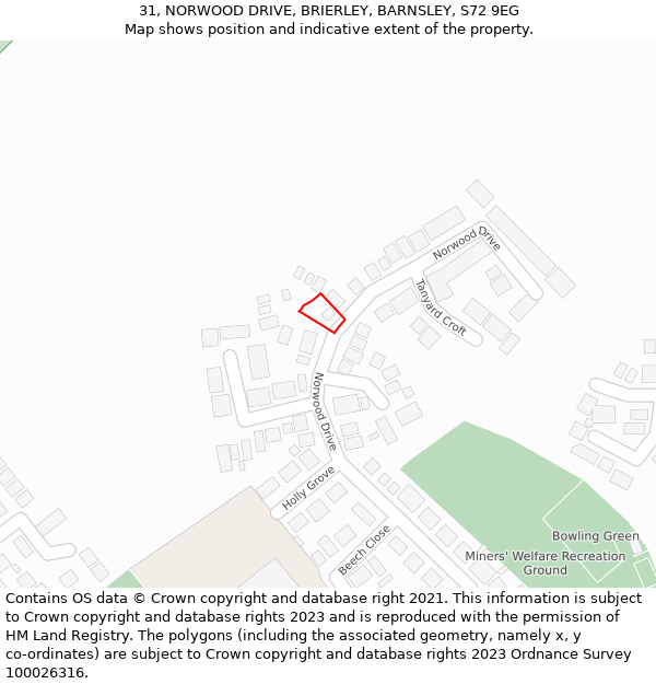 31, NORWOOD DRIVE, BRIERLEY, BARNSLEY, S72 9EG: Location map and indicative extent of plot