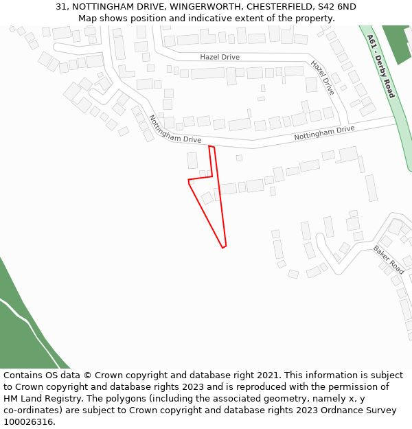 31, NOTTINGHAM DRIVE, WINGERWORTH, CHESTERFIELD, S42 6ND: Location map and indicative extent of plot