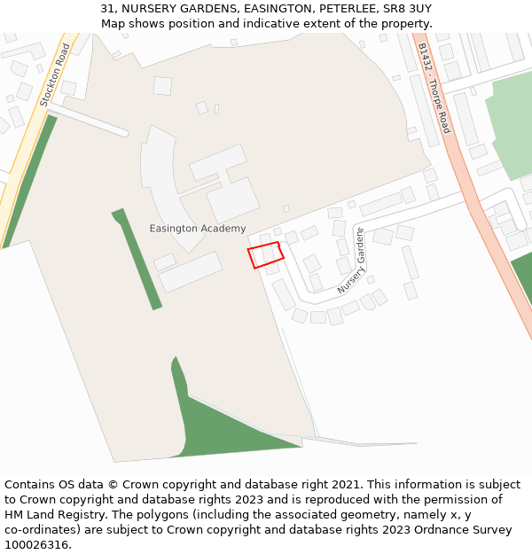 31, NURSERY GARDENS, EASINGTON, PETERLEE, SR8 3UY: Location map and indicative extent of plot