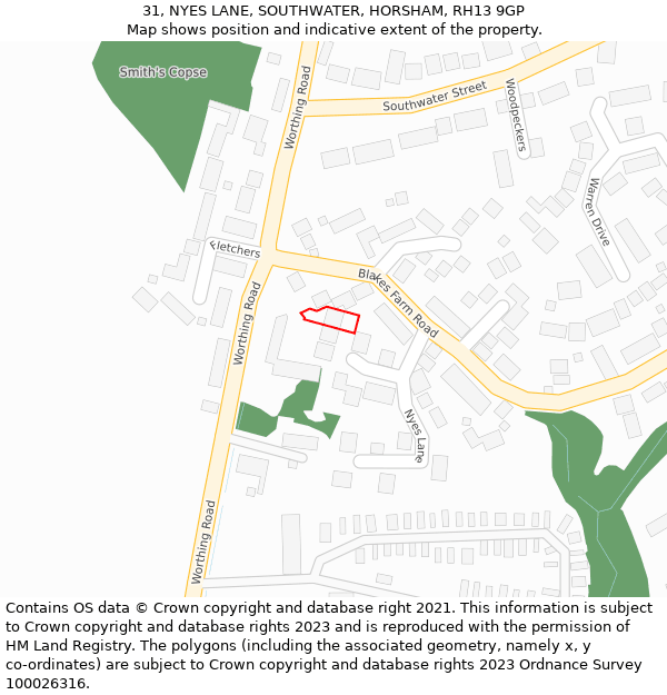 31, NYES LANE, SOUTHWATER, HORSHAM, RH13 9GP: Location map and indicative extent of plot