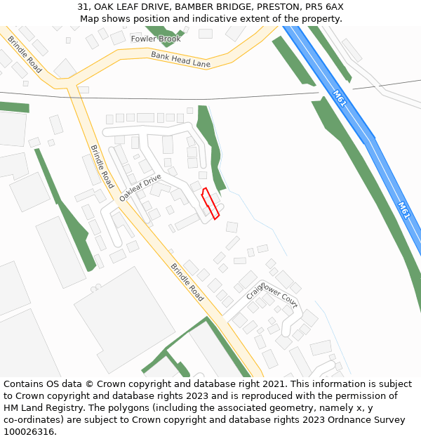 31, OAK LEAF DRIVE, BAMBER BRIDGE, PRESTON, PR5 6AX: Location map and indicative extent of plot