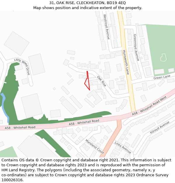 31, OAK RISE, CLECKHEATON, BD19 4EQ: Location map and indicative extent of plot