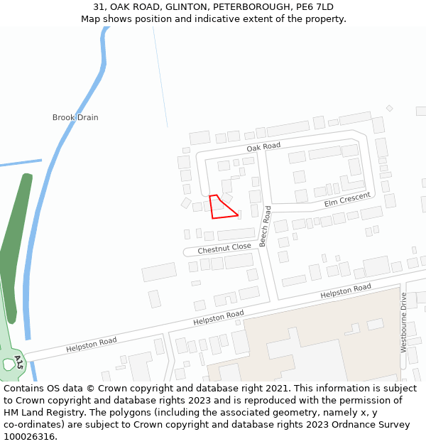 31, OAK ROAD, GLINTON, PETERBOROUGH, PE6 7LD: Location map and indicative extent of plot
