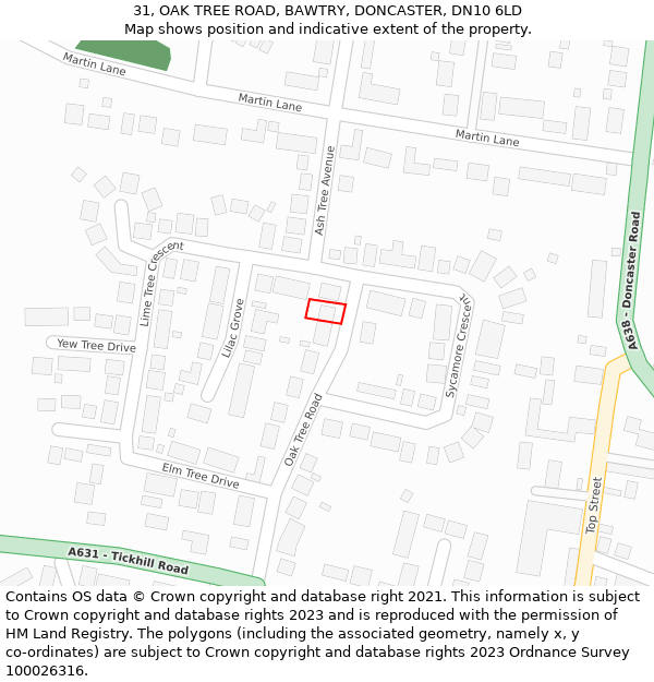 31, OAK TREE ROAD, BAWTRY, DONCASTER, DN10 6LD: Location map and indicative extent of plot