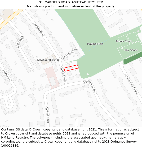 31, OAKFIELD ROAD, ASHTEAD, KT21 2RD: Location map and indicative extent of plot