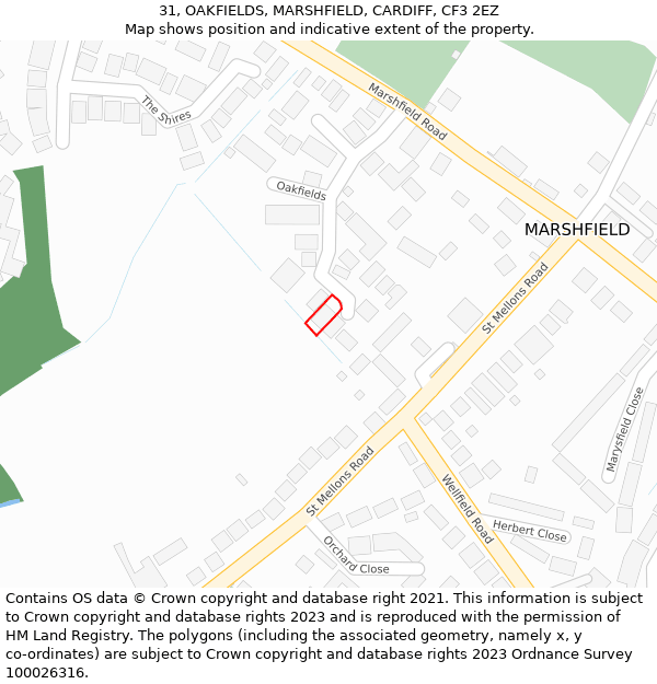 31, OAKFIELDS, MARSHFIELD, CARDIFF, CF3 2EZ: Location map and indicative extent of plot